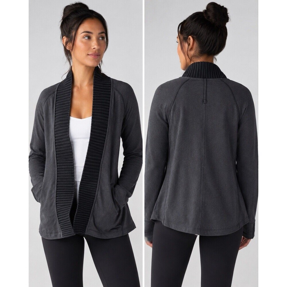 Lululemon Bliss Break Wrap Cardigan Jacket Gray Black Yoga Thumbhole